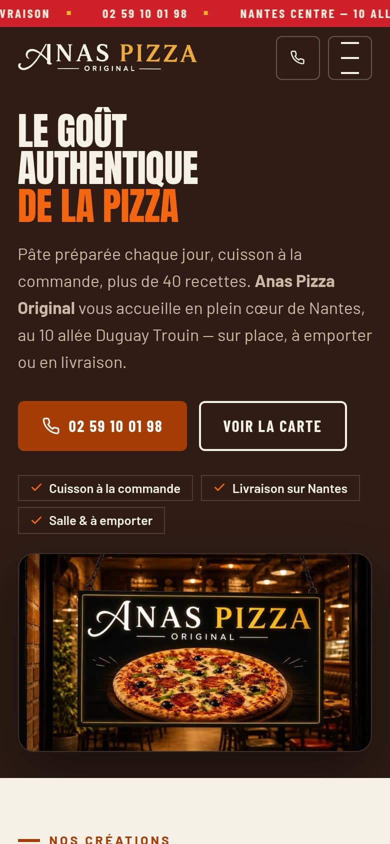 Version mobile du site Anas Pizza Original