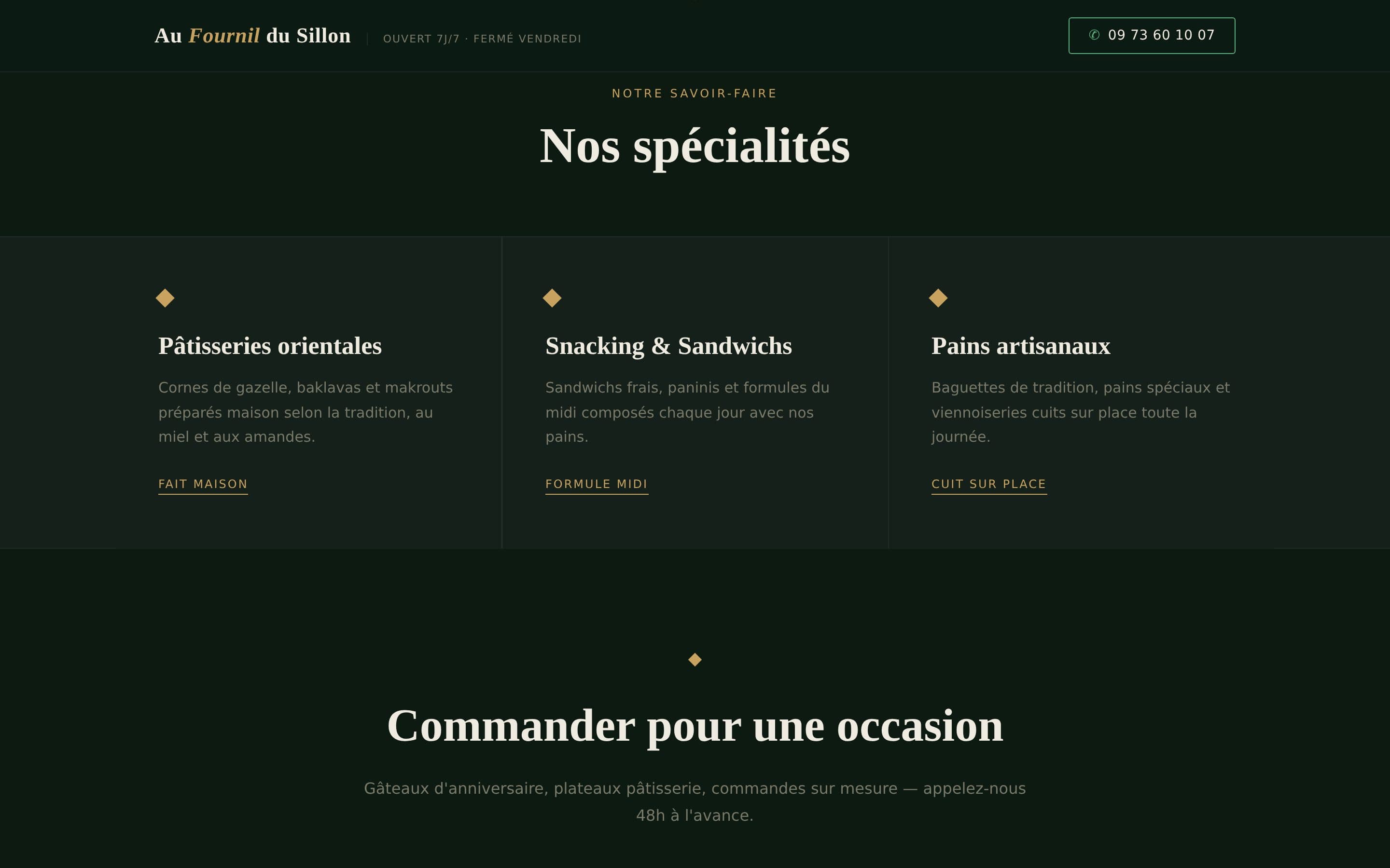 Section spécialités du site Au Fournil du Sillon