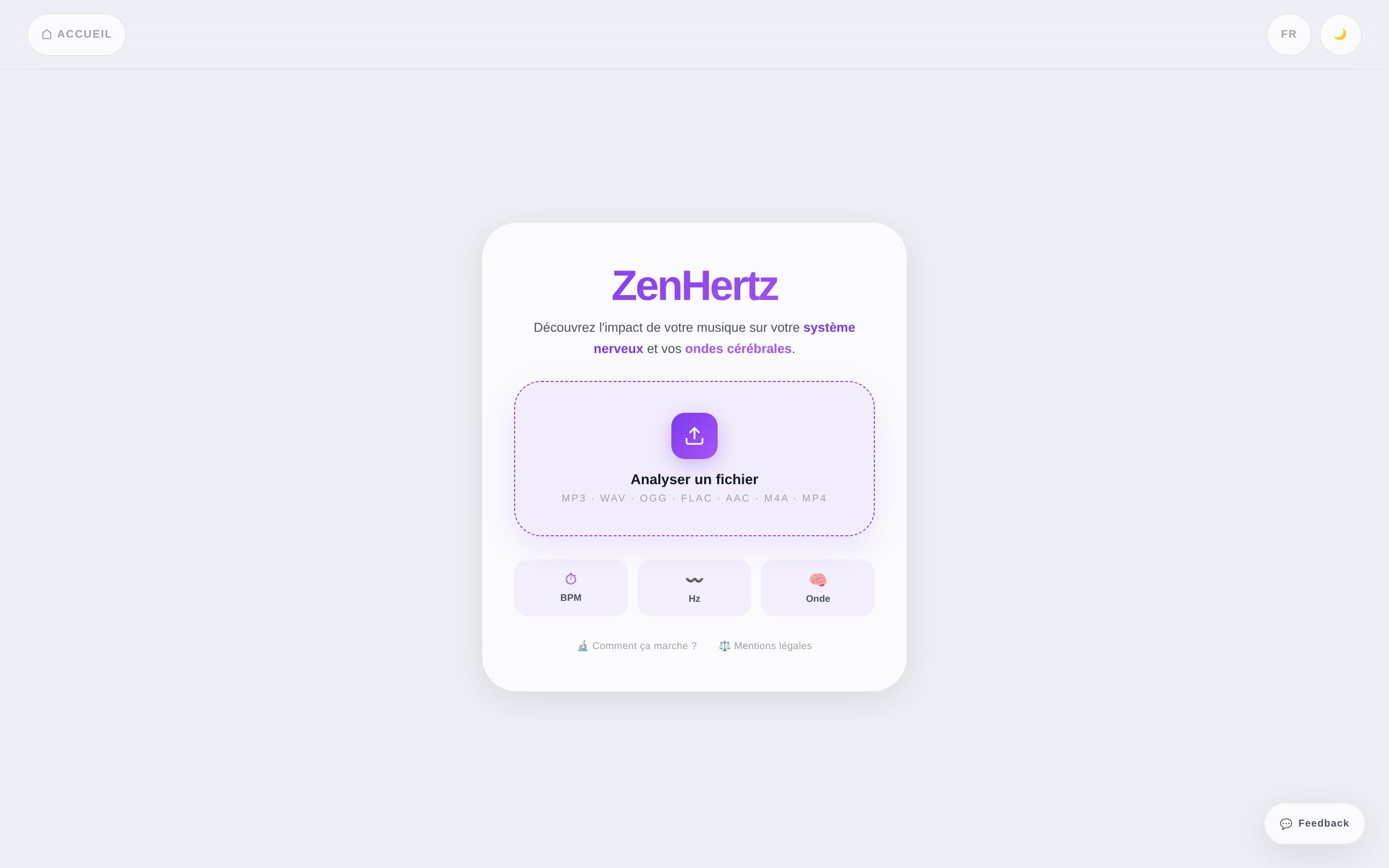 Écran d’analyse d’un fichier audio dans ZenHertz